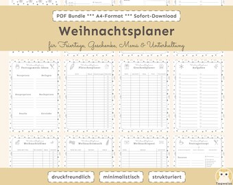 Christmas planner A4 PDF: Minimalist print template (German)