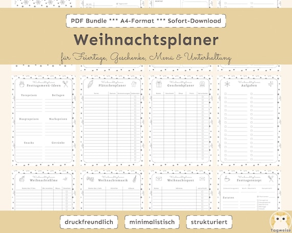 Weihnachtsplaner A4 PDF: Minimalistische Druckvorlage Deutsch