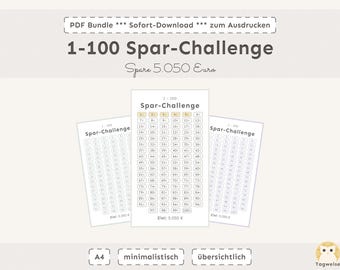 1-100 Savings Challenge | 5050 Euro Savings Plan | Money Savings Tracker | Budget Binder PDF | Printable Savings Challenge