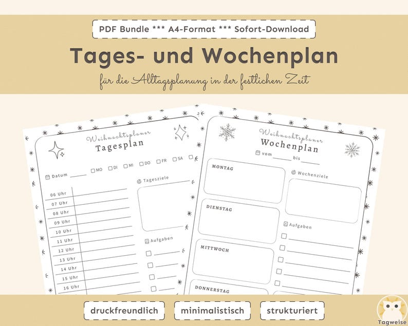 Weihnachtsplaner zum Ausdrucken (A4) | Weihnachtsplaner Deutsch |  Minimalistischer Planer