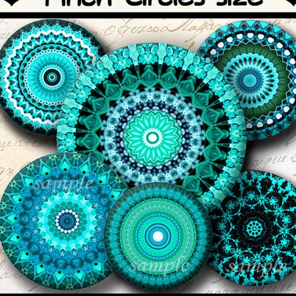 INSTANT DOWNLOAD Turquoise Mandalas (713) 4x6 Bottle Cap Images Digital Collage Sheet for bottlecaps glass tiles hair bows  bottlecap images