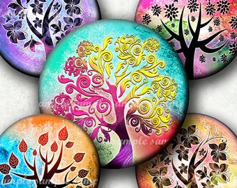INSTANT DOWNLOAD Colorful Whimsical Trees (779) 4x6 Bottle Cap Images 1 inch Printable Digital Collage Sheet glass tile cabochon images
