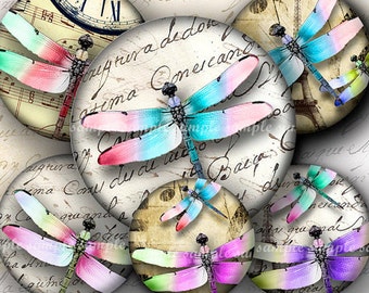 INSTANT DOWNLOAD Colorful Dragonflies (566) 4x6 Printable Digital Collage Sheet 1/2 half inch ( 0.5 inch ) mini bottle cap cabochon images