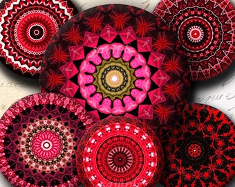 INSTANT DOWNLOAD Red Mandalas (708) 4x6 and 8.5x11 ( 30mm ) Digital Collage Sheet glass tiles cabochon pendants images