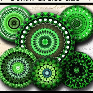 INSTANT DOWNLOAD Green Mandalas (707) 4x6 and 8.5x11 ( 30mm ) Digital Collage Sheet glass tiles cabochon pendants images