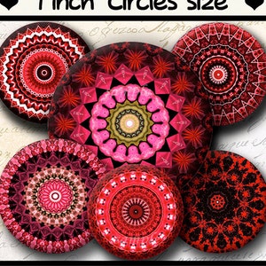 INSTANT DOWNLOAD Red Mandalas 715 4x6 Bottle Cap Images Printable Digital Collage Sheet bottlecaps glass tiles hair bows cabochon images image 1