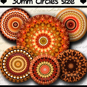 INSTANT DOWNLOAD Orange Mandalas (709) 4x6 and 8.5x11 ( 30mm ) Digital Collage Sheet glass tiles cabochon pendants images
