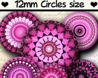 INSTANT DOWNLOAD Pink Mandalas (811) 4x6 & 8.5x11 12mm circles Printable Download Digital Collage Sheet glass cabochon earrings images