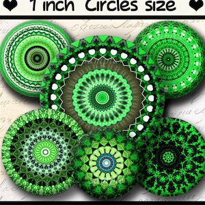 INSTANT DOWNLOAD Green Mandalas 714 4x6 Bottle Cap Images Digital Collage Sheet for bottlecaps glass tiles hair bows bottlecap images image 1