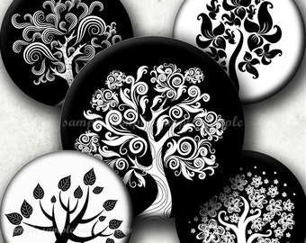 INSTANT DOWNLOAD Black & White Trees (778) 4x6 Bottle Cap Images 1 inch Printable Digital Collage Sheet hair bows glass tile cabochon images