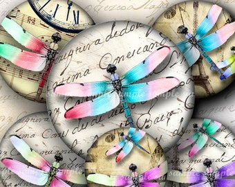 INSTANT DOWNLOAD Colorful Dragonflies (813) 4x6 and 8.5x11 18mm circles Printable Digital Collage Sheet glass tiles cabochon earrings images