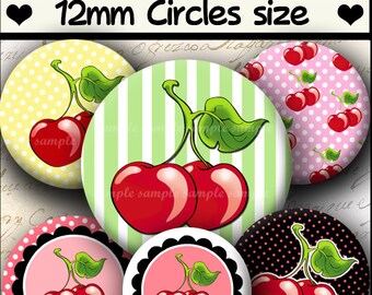 INSTANT DOWNLOAD I Love Cherries (736) 4x6 and 8.5x11 12mm circles Printable Digital Collage Sheet glass tiles cabochon earrings images