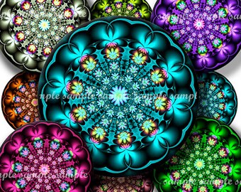 INSTANT DOWNLOAD Fractal Flowers (748) 4x6 and 8.5x11 ( 30mm ) Printable Download Digital Collage Sheet glass tiles cabochon pendants images