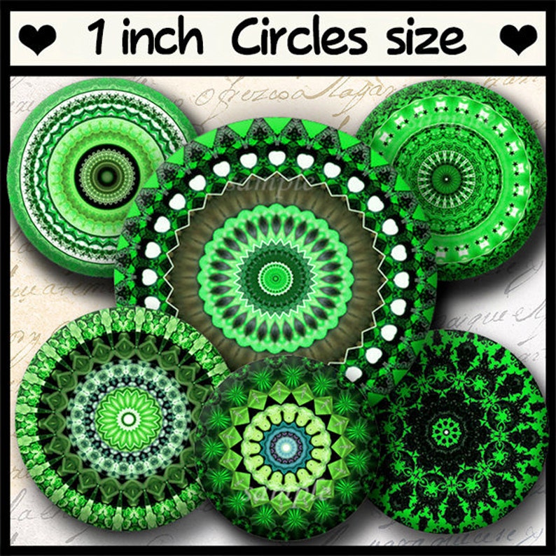 INSTANT DOWNLOAD Green Mandalas 714 4x6 Bottle Cap Images Digital Collage Sheet for bottlecaps glass tiles hair bows bottlecap images image 1