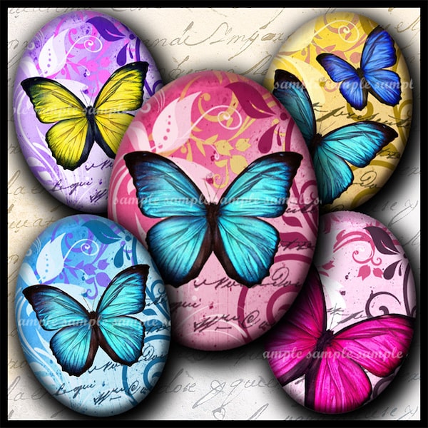 INSTANT DOWNLOAD New Colorful Butterflies (674) 4x6 and 8.5x11 Oval 30x40mm Digital Collage Sheet  glass tile cabochon cameo pendants images