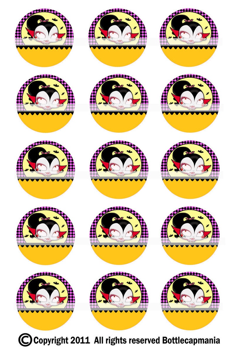 INSTANT DOWNLOAD Editable JPG Halloween Cute Vampire Girl 280 4x6 Bottle Cap Images Digital Collage Sheet for bottlecaps bottlecap images image 2