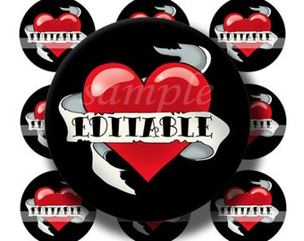 INSTANT DOWNLOAD Editable JPG Black Old School Heart Tattoo (256) 4x6 Bottle Cap Images Digital Collage Sheet for bottlecaps hair bows