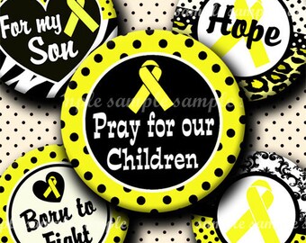 INSTANT DOWNLOAD Childrens Cancer Awareness Yellow Ribbon (292) 4x6 Bottle Cap Images Digital Collage bottlecaps hair bows bottlecap images