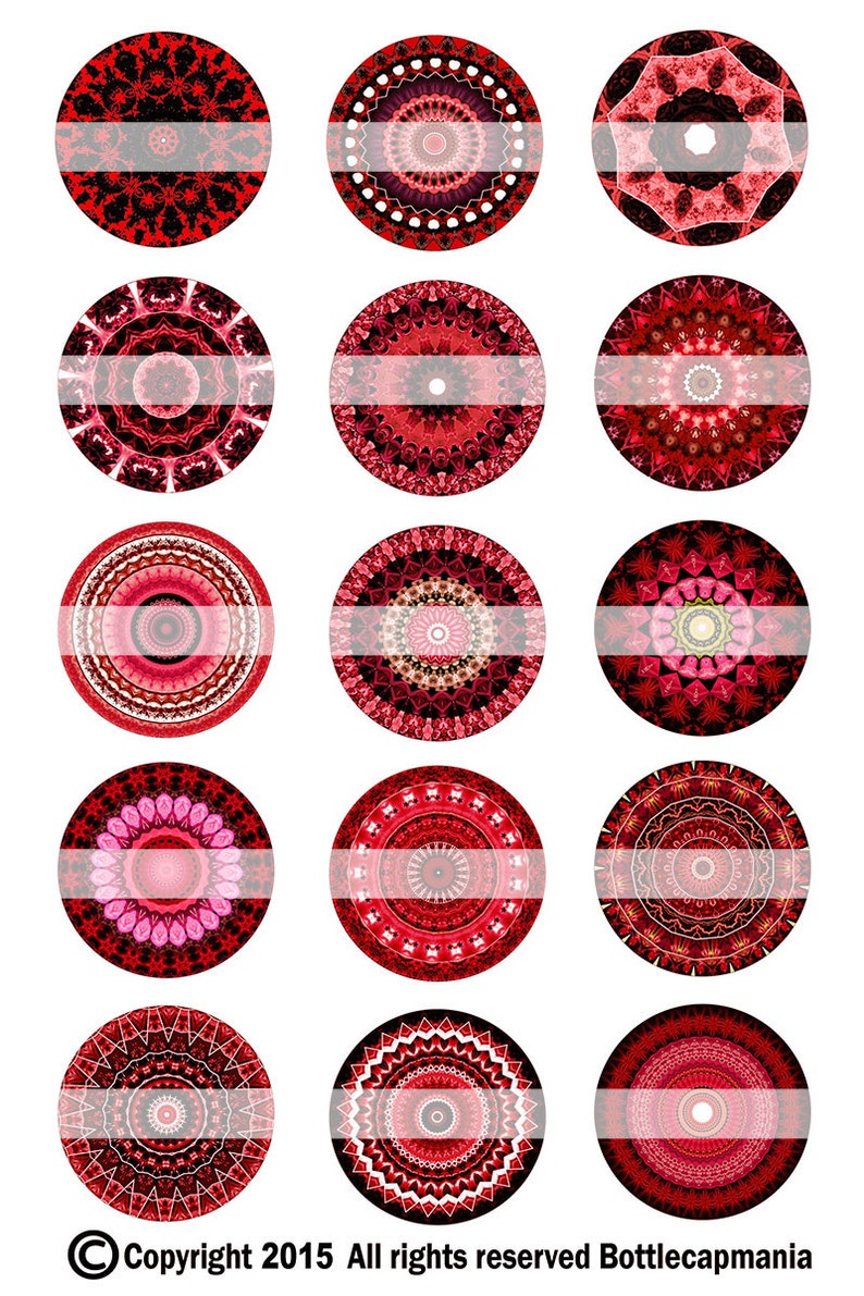 INSTANT DOWNLOAD Red Mandalas 715 4x6 Bottle Cap Images Printable Digital Collage Sheet bottlecaps glass tiles hair bows cabochon images image 2