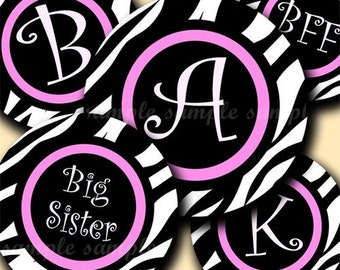 DESCARGA INSTANTÁNEA Funky Zebra Alphabet (018) 4x6 Digital Collage Sheet Bottle Cap Images for bottlecaps hair bows.. imágenes de tapa de botella