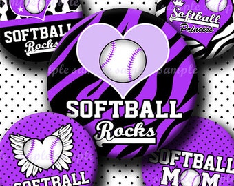 INSTANT DOWNLOAD Purple Softball Rocks (530) 4x6 Bottle Cap Images Digital Collage Sheet for bottlecaps hair bows .. bottlecap images