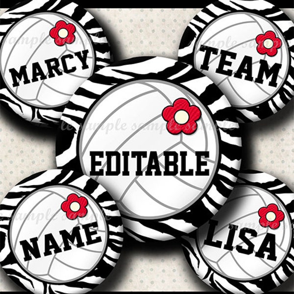 INSTANT DOWNLOAD Editable JPG Girly Volleyball (622) 4x6 Bottle Cap Images Digital Collage Sheet for bottlecaps hair bows bottlecap images