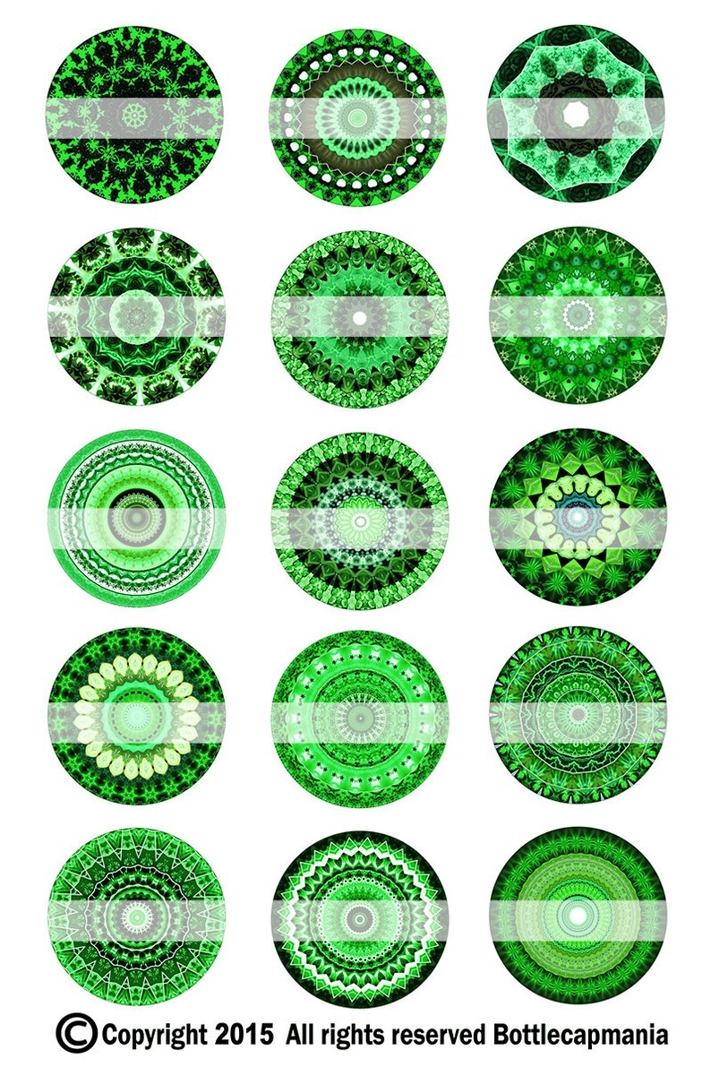 INSTANT DOWNLOAD Green Mandalas 714 4x6 Bottle Cap Images Digital Collage Sheet for bottlecaps glass tiles hair bows bottlecap images image 2