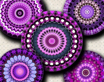 INSTANT DOWNLOAD Purple Mandalas (666) 4x6 and 8.5x11 ( 30mm ) Printable Download Digital Collage Sheet glass tiles cabochon pendants images