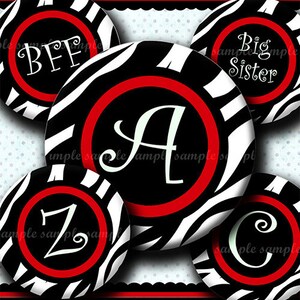 INSTANT DOWNLOAD Red Zebra Alphabet (628) 4x6 Digital Collage Sheet Bottle Cap Images for bottlecaps hair bows .. bottlecap images