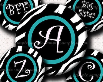 INSTANT DOWNLOAD Teal Zebra Alphabet (616) 4x6 Digital Collage Sheet Bottle Cap Images for bottlecaps hair bows .. bottlecap images