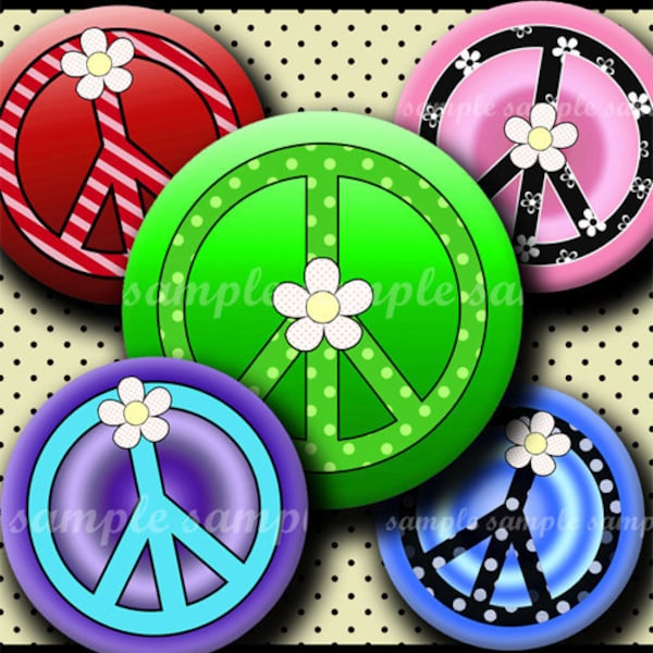 INSTANT DOWNLOAD Girly Peace Symbols (248) 4x6 Bottle Cap Images Digital Collage Sheet bottlecaps glass tiles hair bows .. bottlecap images