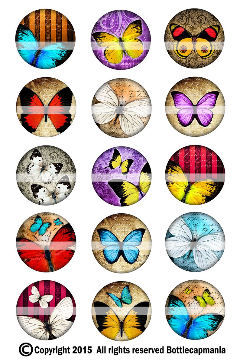 INSTANT DOWNLOAD Vintage Butterflies 729 4x6 Bottle Cap Images 1 inch Printable Digital Collage Sheet hair bows glass tile cabochon images image 2