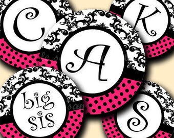 INSTANT DOWNLOAD Damask Hot Pink Alphabet (141) 4x6 Digital Collage Sheet Bottle Cap Images for bottlecaps hair bows . bottlecap images