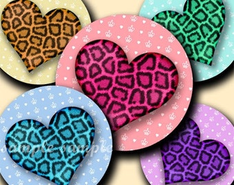 INSTANT DOWNLOAD Girly Leopard Hearts (115) 4x6 Bottle Cap Images Digital Collage Sheet bottlecaps glass tiles hair bows . bottlecap images