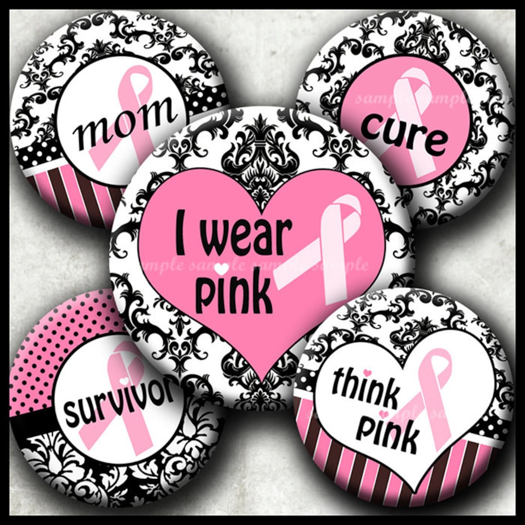 INSTANT DOWNLOAD Damask Breast Cancer Pink Ribbon 030 4x6 Bottle Cap