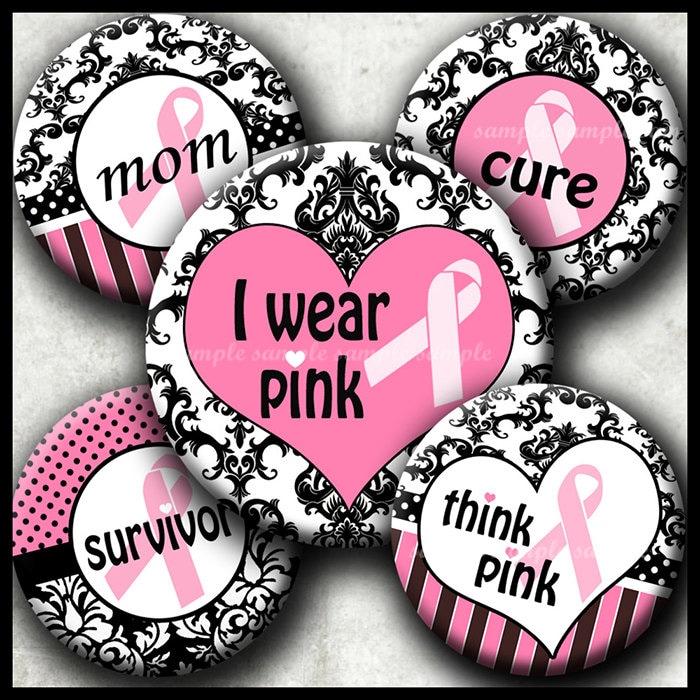 INSTANT DOWNLOAD Damask Breast Cancer Pink Ribbon (030) 4x6 Bottle Ca…