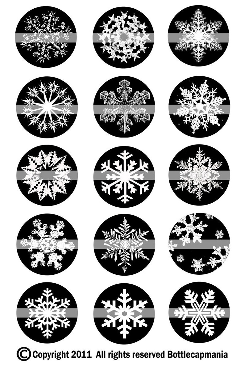 INSTANT DOWNLOAD Black And White Snowflakes 091 4x6 Bottle Cap Images Digital Collage Sheet for bottlecaps hair bows .. bottlecap images image 2