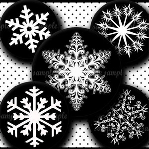 INSTANT DOWNLOAD Black And White Snowflakes 091 4x6 Bottle Cap Images Digital Collage Sheet for bottlecaps hair bows .. bottlecap images image 1