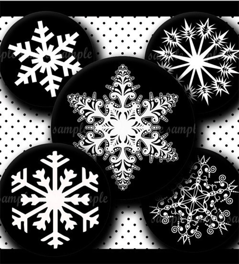 INSTANT DOWNLOAD Black And White Snowflakes 091 4x6 Bottle Cap Images Digital Collage Sheet for bottlecaps hair bows .. bottlecap images image 1