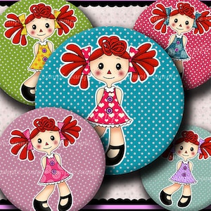 INSTANT DOWNLOAD Cute Annie Dolls (594) 4x6 Bottle Cap Images Digital Collage Sheet bottlecaps hair bows bottlecap images