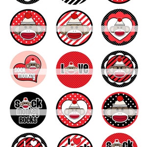 INSTANT DOWNLOAD Sock Monkey Designs 265 4x6 Bottle Cap Images Digital Collage Sheet for bottlecaps hair bows magnets .. bottlecap images image 2