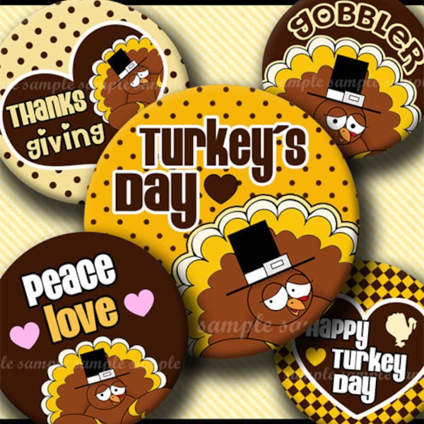 TÉLÉCHARGEMENT INSTANTANÉ Happy Turkey Day (315) 4x6 Bottle Cap Images Digital Collage Sheet pour bottlecaps carreaux de verre nœuds de cheveux .. Images de capsules de bouteilles