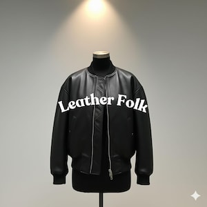 Oversized Genuine Leather Bomber Jacket: Women&#39;s Y2K Biker Style