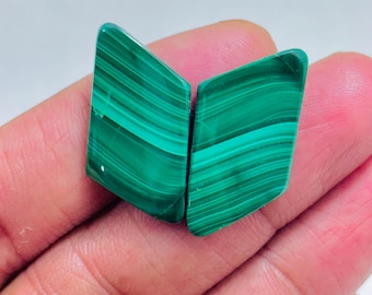 Natural Malachite Pair Cabochon – Green Banded Teardrop Matching Jodi Gemstone for Earrings Jewelry Making