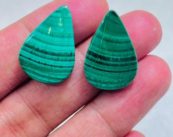 Natural Malachite Pair Cabochon – Green Banded Teardrop Matching Jodi Gemstone for Earrings Jewelry Making