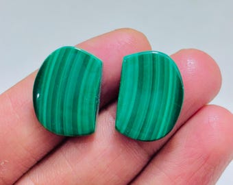 Natural Malachite Pair Cabochon – Green Banded Teardrop Matching Jodi Gemstone for Earrings Jewelry Making
