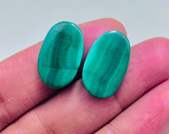 Natural Malachite Pair Cabochon – Green Banded Teardrop Matching Jodi Gemstone for Earrings Jewelry Making