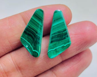 Natural Malachite Pair Cabochon – Green Banded Teardrop Matching Jodi Gemstone for Earrings Jewelry Making