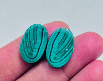 Natural Malachite Pair Cabochon – Green Banded Teardrop Matching Jodi Gemstone for Earrings Jewelry Making