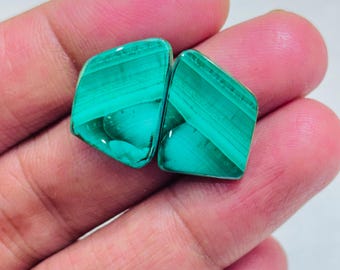 Natural Malachite Pair Cabochon – Green Banded Teardrop Matching Jodi Gemstone for Earrings Jewelry Making